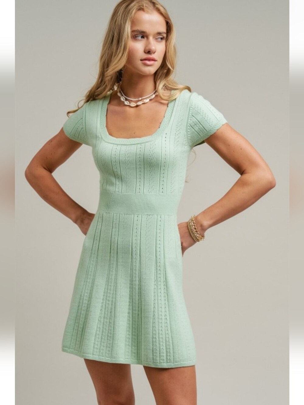 🐚💚 Seafoam Green Pointelle Dress